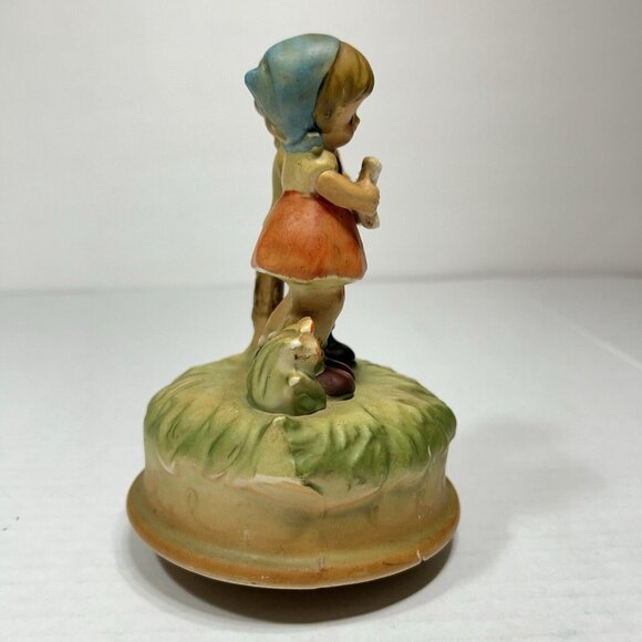 Vtg Sanmyro Porcelain Boy & Girl Bird Guitar Rotating Music Box Japan Flaw 6” - Picture 2 of 9